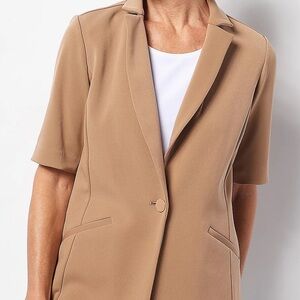 GRAVER Susan Graver LK Fusion Elbow-Sleeve Blazer Perfect Taupe Size 1X